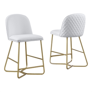 Quilted Back Counterheight Chairs 24&quot Set of 2 in White Faux Leather and Gold