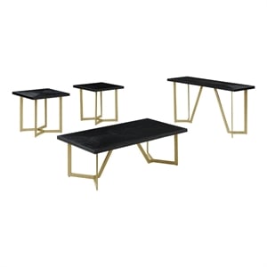 4pc black wood coffee table set with gold painted legs