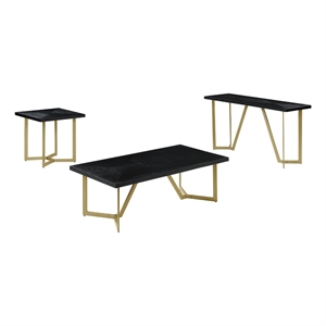 3pc black wood coffee table set with gold painted legs