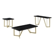 3pc Black Wood Coffee Table Set with Gold Painted Legs