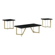3pc Black Wood Coffee Table Set with Gold Painted Legs