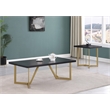 2pc Black Wood Coffee Table Set with Gold Painted Legs