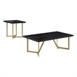 2pc Black Wood Coffee Table Set with Gold Painted Legs