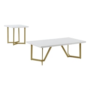 2pc white wood coffee table set with gold painted legs