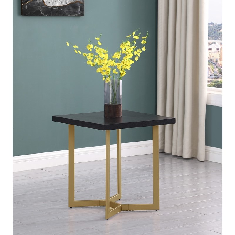 Black Wood Sofa End Table with Gold Painted Legs