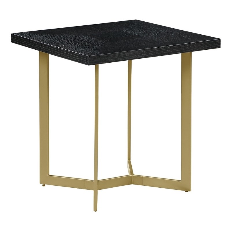 Black Wood Sofa End Table with Gold Painted Legs