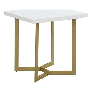 White Wood Sofa End Table with Gold Painted Legs