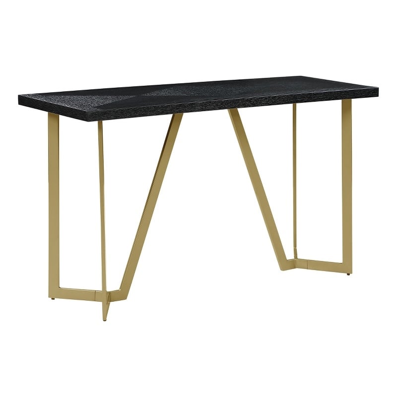 Contemporary Black Wood Console Table with Gold Painted Legs