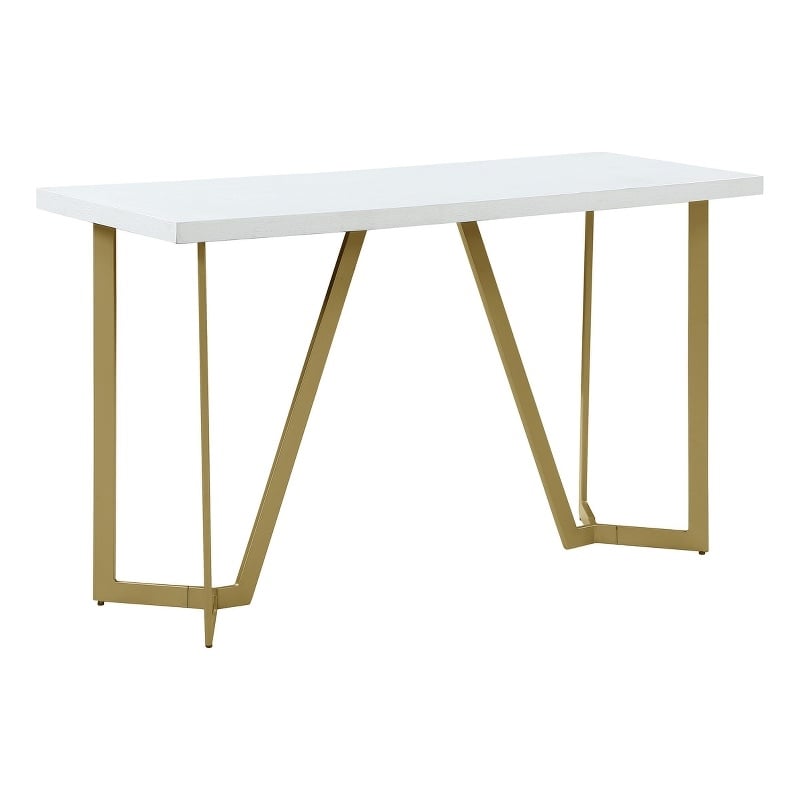 Contemporary White Wood Console Table with Gold Painted Legs