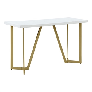 white wood console table with gold painted legs