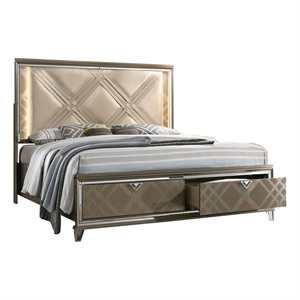 Majestic Gold Wood Queen Platform Bed with LED Lighting and Acrylic Legs