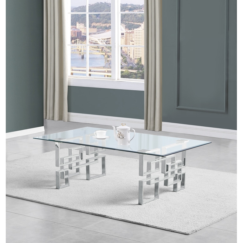 Modern Coffee Table with 10mm Clear Tempered Glass and Silver Stainless Steel