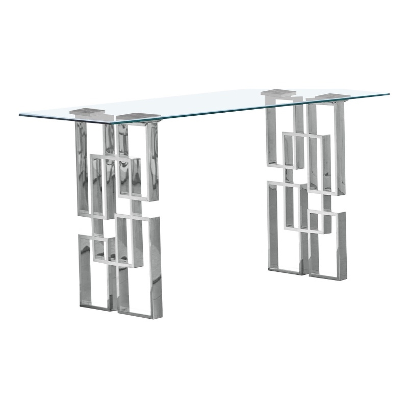 Modern Console Table with 10mm Clear Tempered Glass and Silver Stainless Steel