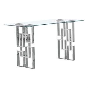 Modern Console Table with 10mm Clear Tempered Glass and Silver Stainless Steel