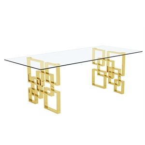 94&quot Glass Dining Table with Clear Tempered Glass Top and Gold Stainless Steel