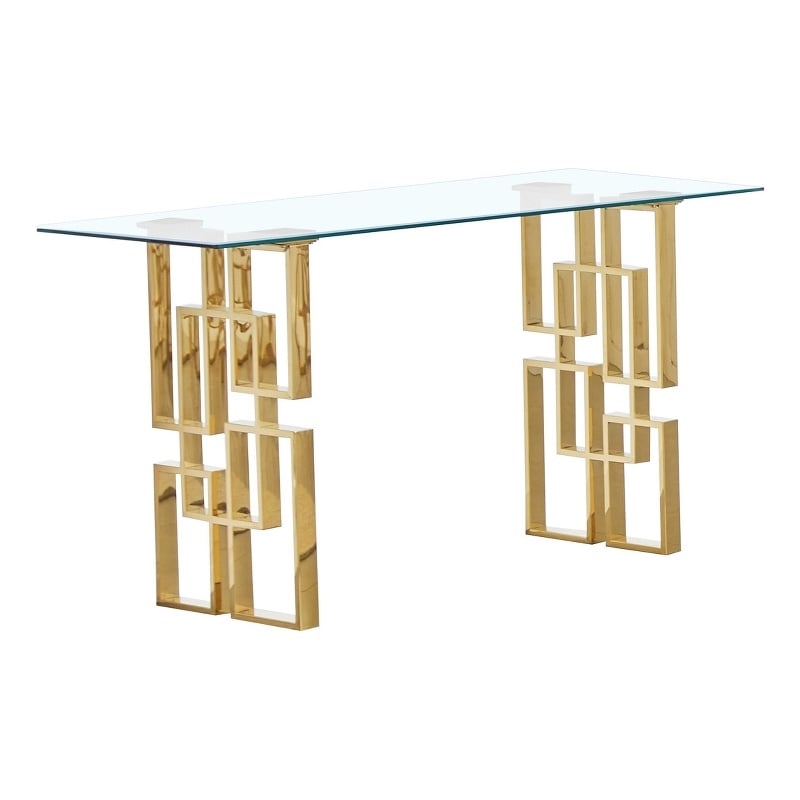 Modern Console Table with 10mm Clear Tempered Glass and Gold Stainless Steel
