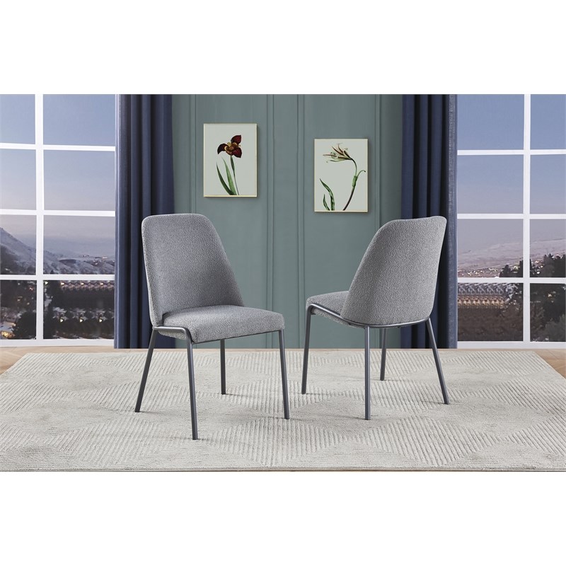 set of 2 polar fleece fabric side chairs in dark gray with iron gray legs