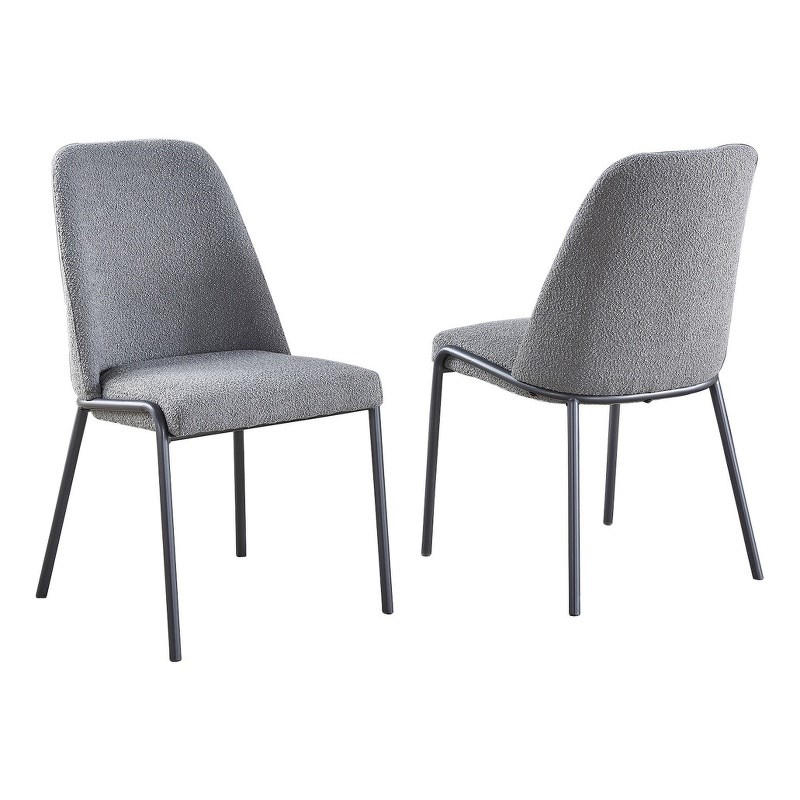 Set of 2 Polar Fleece Fabric Side Chairs in Dark Gray with Iron Gray Legs