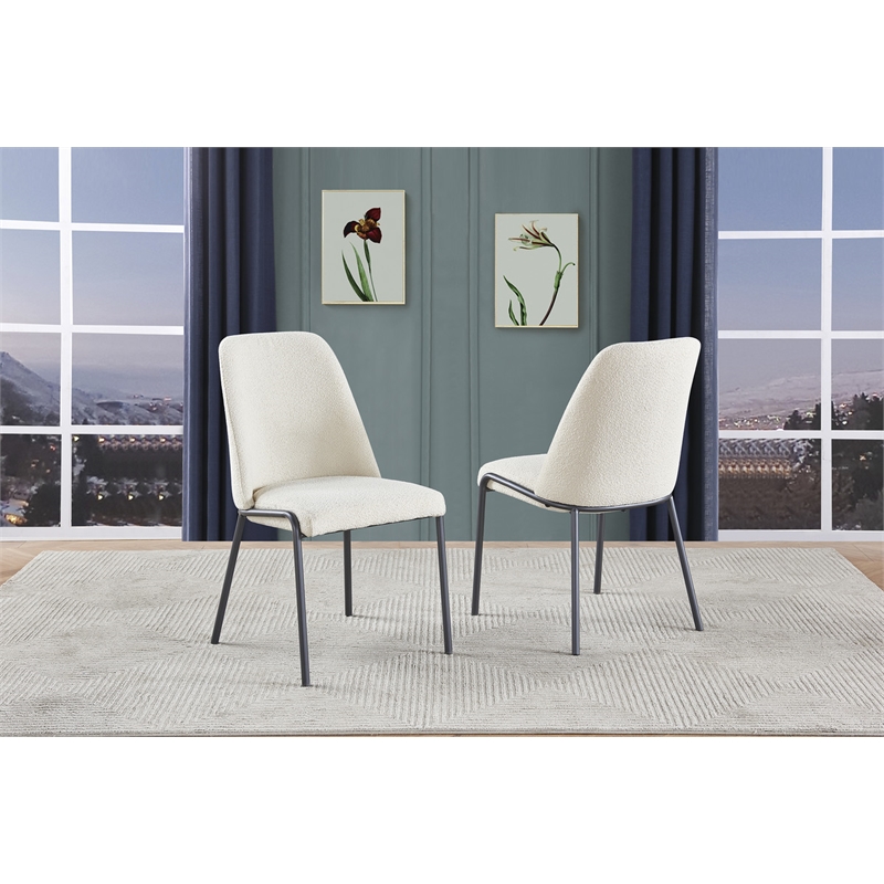 set of 2 polar fleece fabric side chairs in cream with iron gray legs