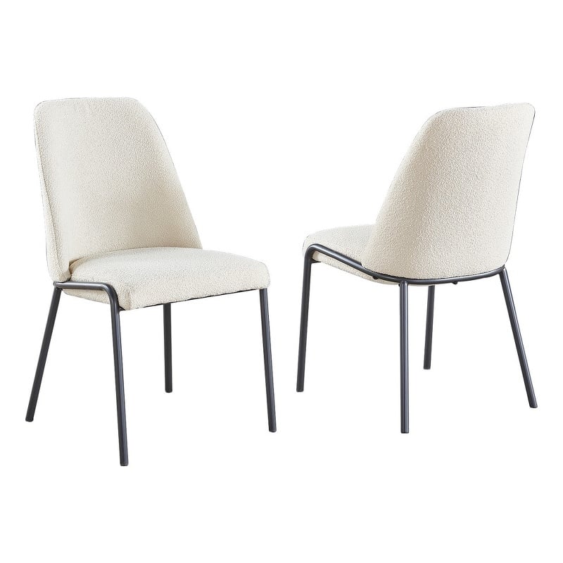 Set of 2 Polar Fleece Fabric Side Chairs in Cream with Iron Gray Legs