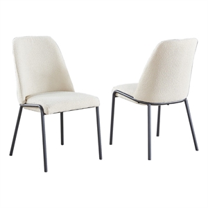 set of 2 polar fleece fabric side chairs in cream with iron gray legs