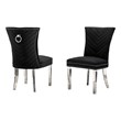 Set of 2 Black Velvet Upholstered Side Chairs with Stainless Steel Legs and Ring