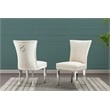 Set of 2 Cream Velvet Upholstered Side Chairs with Stainless Steel Legs and Ring