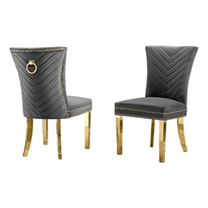 Set of 2 Dark Gray Velvet Upholstered Chairs with Gold Stainless Steel Legs