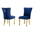 Set of 2 Navy Blue Velvet Upholstered Chairs with Gold Stainless Steel Legs