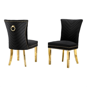 Set of 2 Black Velvet Upholstered Chairs with Gold Stainless Steel Legs