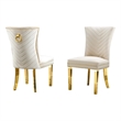 Set of 2 Cream Velvet Upholstered Chairs with Gold Stainless Steel Legs