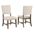 Set of 2 Beige Linen Upholstered Dining Chairs with Brown Oak Wood Frame