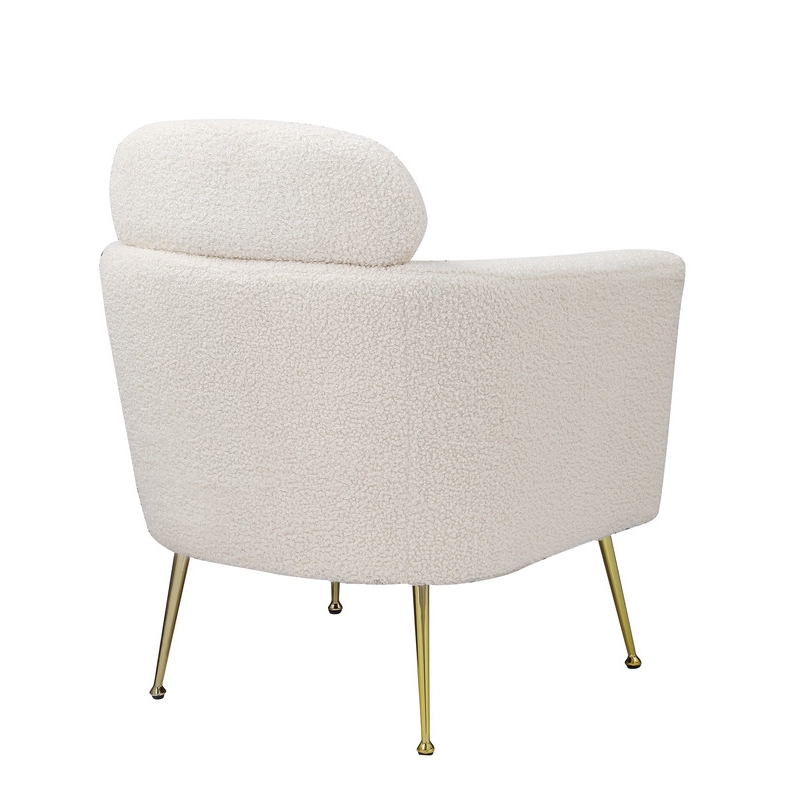 White Faux Fur Fabric Accent Leisure Chair with Pillow Rest and Gold Chrome Legs