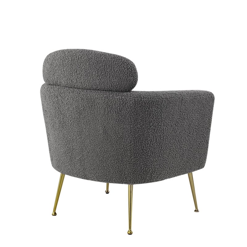 Gray Faux Fur Fabric Accent Leisure Chair with Pillow Rest and Gold Chrome Legs