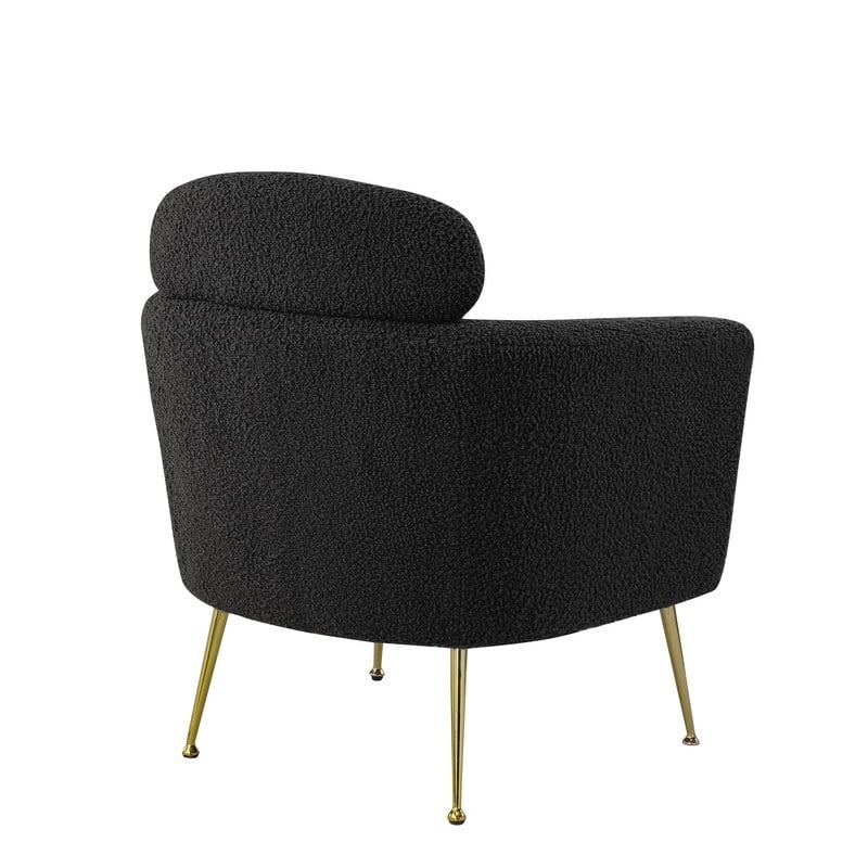 Black Faux Fur Fabric Accent Leisure Chair with Pillow Rest and Gold Chrome Legs