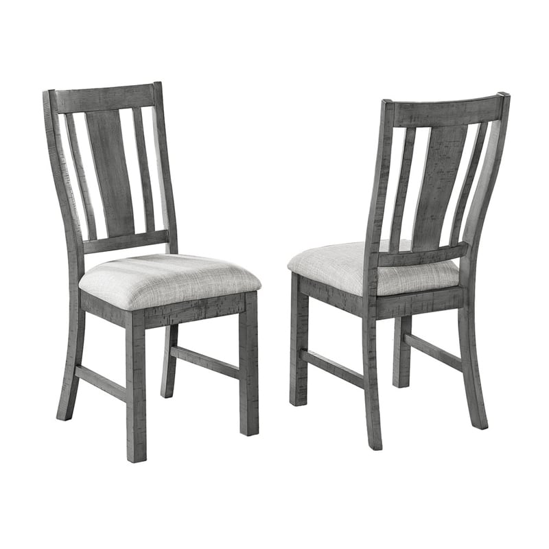 Rustic Gray Wood 5 piece Dining Set with Gray Linen Upholstered Chairs