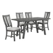 Rustic Gray Wood 5 piece Dining Set with Gray Linen Upholstered Chairs