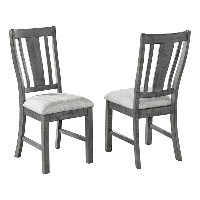 Rustic Gray Wood Linen Upholstered Dining Side Chairs Set of 2