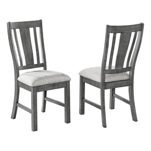 Rustic Gray Wood Linen Upholstered Dining Side Chairs Set of 2
