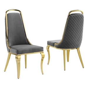 Best Quality Furniture Gold Chrome Side Chairs Set of 2 in Dark Gray Velvet