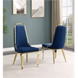 Best Quality Furniture Gold Chrome Side Chairs Set of 2 in Navy Blue Velvet