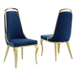 Best Quality Furniture Gold Chrome Side Chairs Set of 2 in Navy Blue Velvet