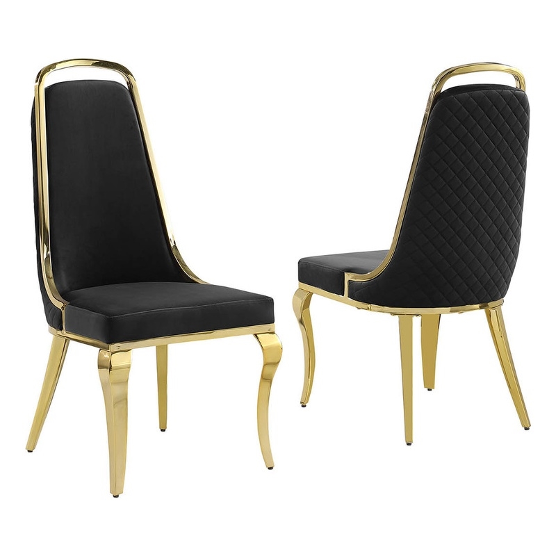 Best Quality Furniture Gold Chrome Side Chairs Set of 2 in Black Velvet