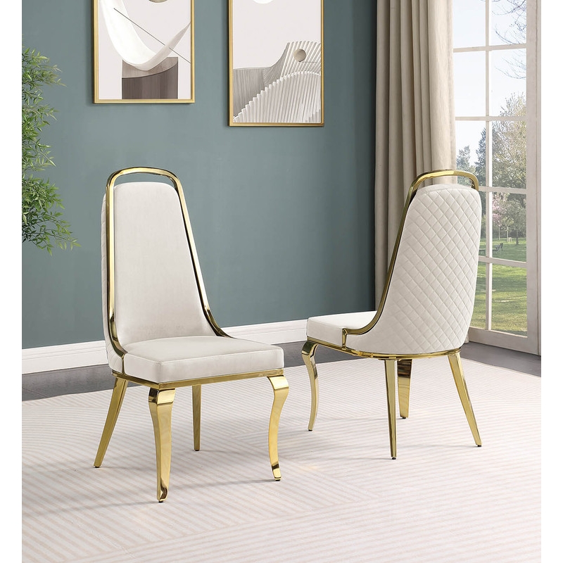 Best Quality Furniture Gold Chrome Side Chairs Set of 2 in Cream Velvet