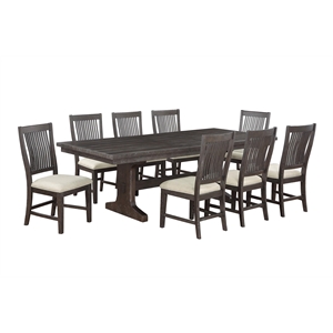Best Quality Rustic Brown Wood 9pc Dining Set with Beige Chairs