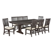 Best Quality Rustic Brown Wood 7pc Dining Set with Beige Chairs and Bench