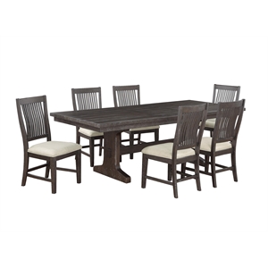 Best Quality Rustic Brown Wood 7pc Dining Set with Beige Chairs