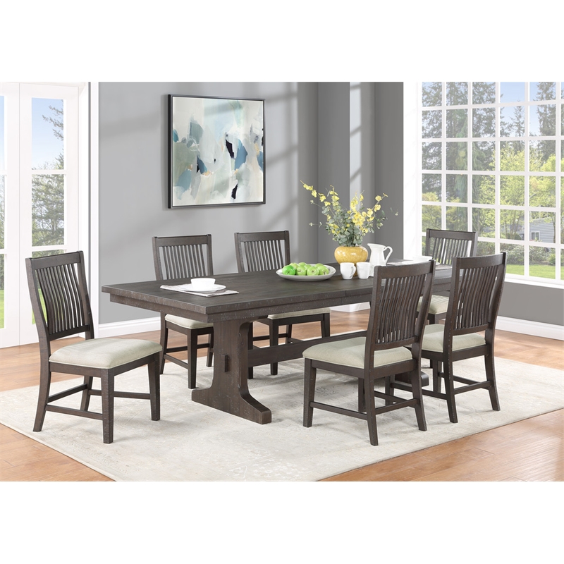 Best Quality Rustic Brown Wood Dining Chairs with Beige Upholstery Set of 2