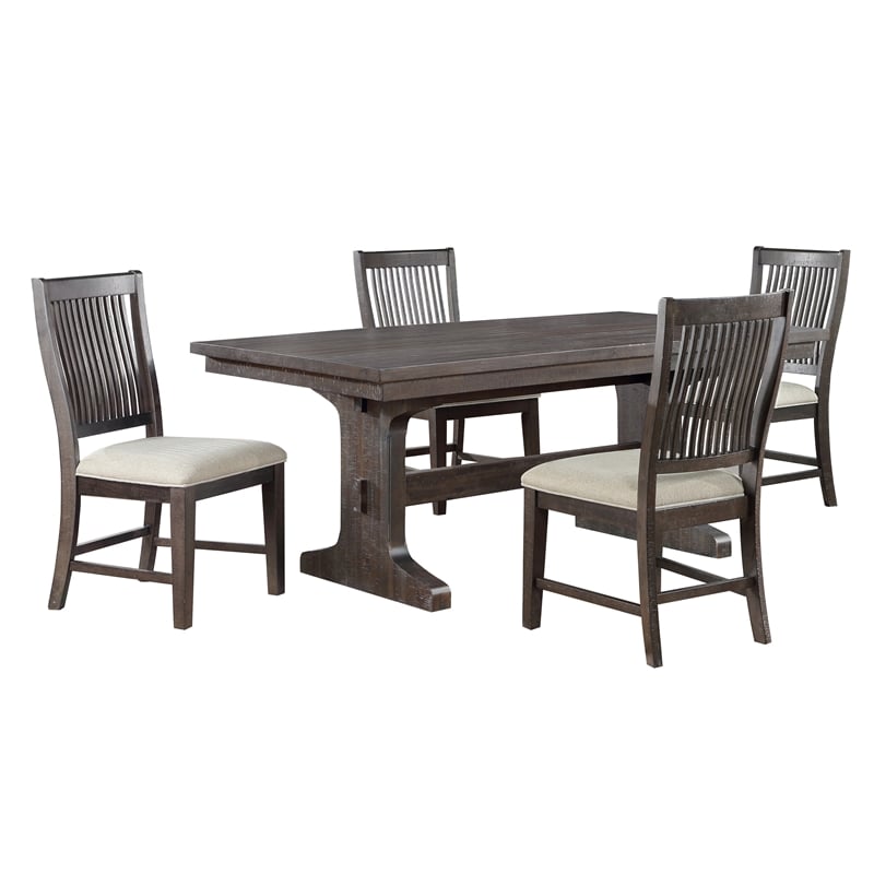 Best Quality Rustic Brown Wood 5pc Dining Set with Beige Chairs