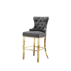 Best Quality Set of 2 Bar Stools Dark Gray Velvet w Gold Stainless Steel